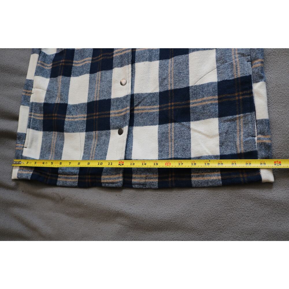 HFX Flannel Shirt Womens Medium Blue Brown White Plaid Flap Pockets Snap Buttons - Picture 6 of 16